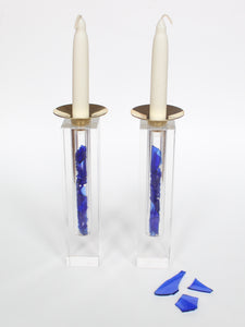 You Fill: Broken Glass Shabbat Candlesticks with your Broken Jewish Wedding Glass