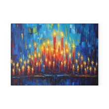 Load image into Gallery viewer, Tempered Glass Tray - perfect for your Hannukah Menorah drip tray or as a Challah Serving/Cutting Board, colorful candle design