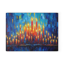 Load image into Gallery viewer, Tempered Glass Tray - perfect for your Hannukah Menorah drip tray or as a Challah Serving/Cutting Board, colorful candle design