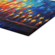 Load image into Gallery viewer, Tempered Glass Tray - perfect for your Hannukah Menorah drip tray or as a Challah Serving/Cutting Board, colorful candle design