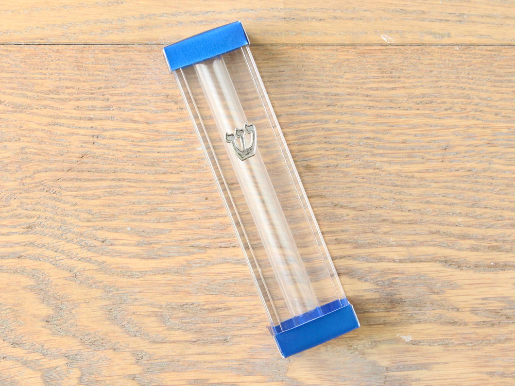 Blue colored Mezuzah you fill with your Broken Jewish Wedding Glass from your Chuppah Cup, Customizable