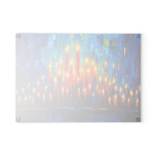 Load image into Gallery viewer, Tempered Glass Tray - perfect for your Hannukah Menorah drip tray or as a Challah Serving/Cutting Board, colorful candle design