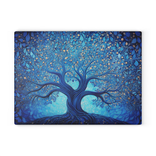 Blue Tree of Life - Etz Chaim Tempered Glass Challah Serving/Cutting Board