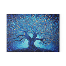 Load image into Gallery viewer, Blue Tree of Life - Etz Chaim Tempered Glass Challah Serving/Cutting Board