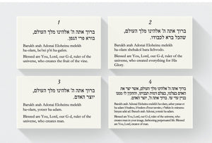 Sheva Brachot/Seven Blessings Cards for Jewish Wedding Ceremony: Hebrew, transliteration, and English