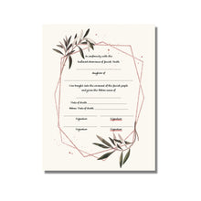 Load image into Gallery viewer, Jewish Girl Baby Naming Ceremony Certificate for baby girl, Simchat Bat, Brita, Zeved habat, Ready to ship