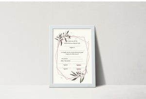 Download Jewish Baby Naming Certificate for Simchat Bat, Brita, Zeved habat, ready to print and fill out during ceremony