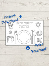 Load image into Gallery viewer, Sukkot placemat for coloring, download and print as an activity for the kids during the jewish holiday