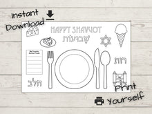 Load image into Gallery viewer, Shavuot placemat for coloring, digital download and print as an activity for the kids during the jewish holiday