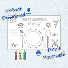 Load image into Gallery viewer, Shavuot placemat for coloring, digital download and print as an activity for the kids during the jewish holiday