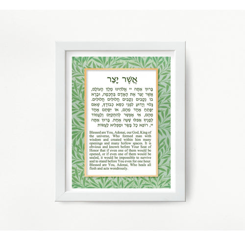 Jewish Prayer Health Healing -Asher Yatzar- Wall Print Blessing, Hebrew and English Leaves Design