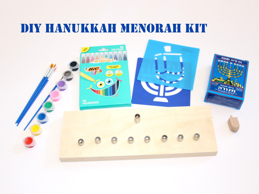 DIY Hanukkah Menorah Kit + Dreidel, Paint/Decorate Your own Jewish menorah, great gift for kids!