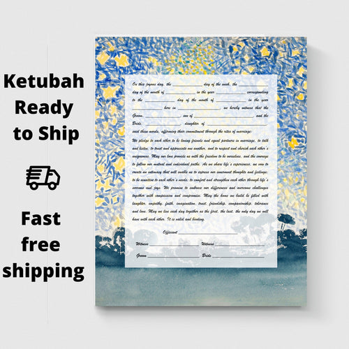 Blue Star Night Ketubah - Interfaith or Reform, English Text, Fast Shipping, Budget Friendly, for Jewish Wedding