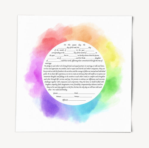 Rainbow Circle Ketubah - Fast Shipping, budget friendly, for Jewish Wedding