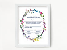 Load image into Gallery viewer, Jewish Baby Naming Certificate Print, for baby Girl, for Simchat Bat, Brita, Zeved habat, ready to ship