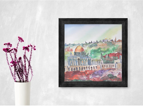 Ancient Jerusalem City Watercolor Art Print to display in your home or give as a gift