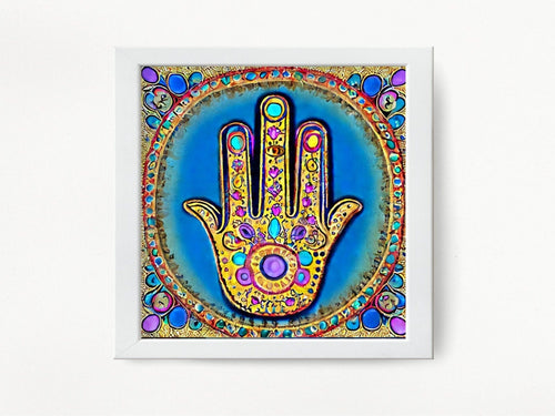 Hamsa Watercolor Art Print, very colorful, to display in your home or give as a gift