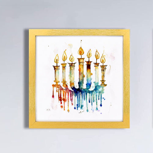 Menorah Colorful Watercolor Jewish Art Print to display in your home or give as a gift