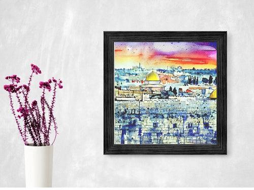 Jerusalem City Watercolor Art Print to display in your home or give as a gift