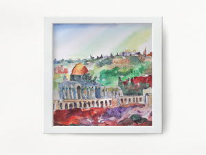 Ancient Jerusalem City Watercolor Art Print to display in your home or give as a gift